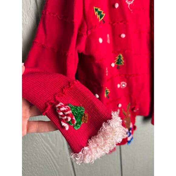 Vintage Becher Christmas Cardigan Sweater Women’s M Embroidered, Beaded Details - Picture 2 of 7